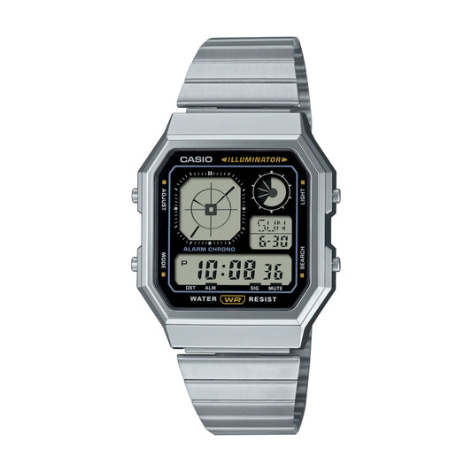 Casio Digital Vintage Black Octagonal Watch - A130WE-1A