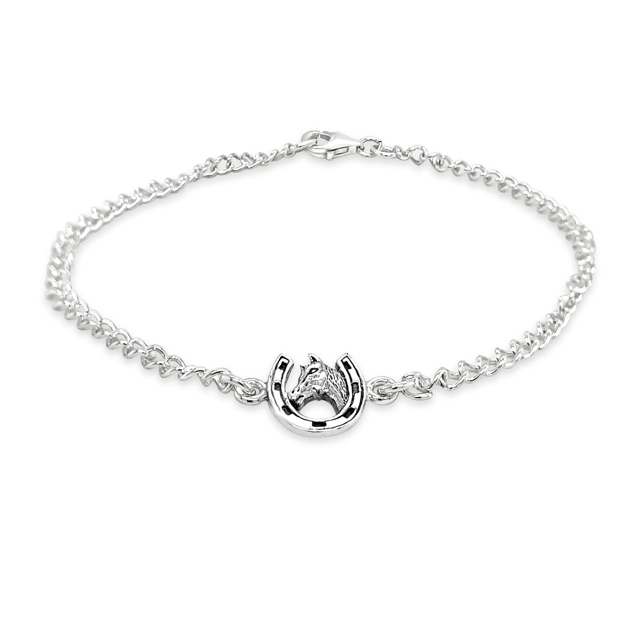 Sterling Silver Horse Shoe with Horse Head Bracelet