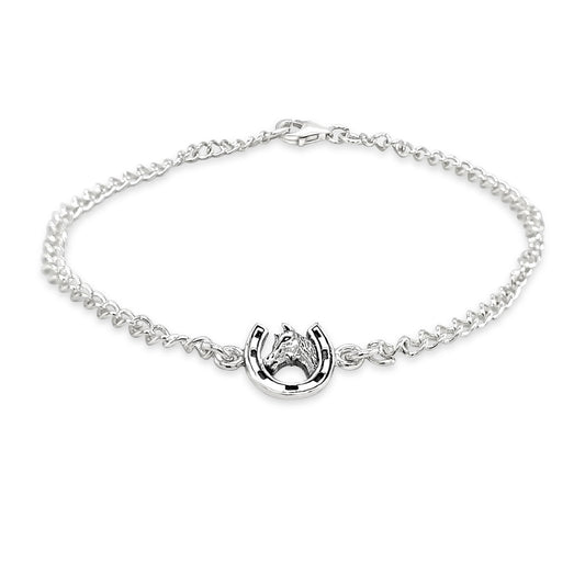Sterling Silver Horse Shoe with Horse Head Bracelet