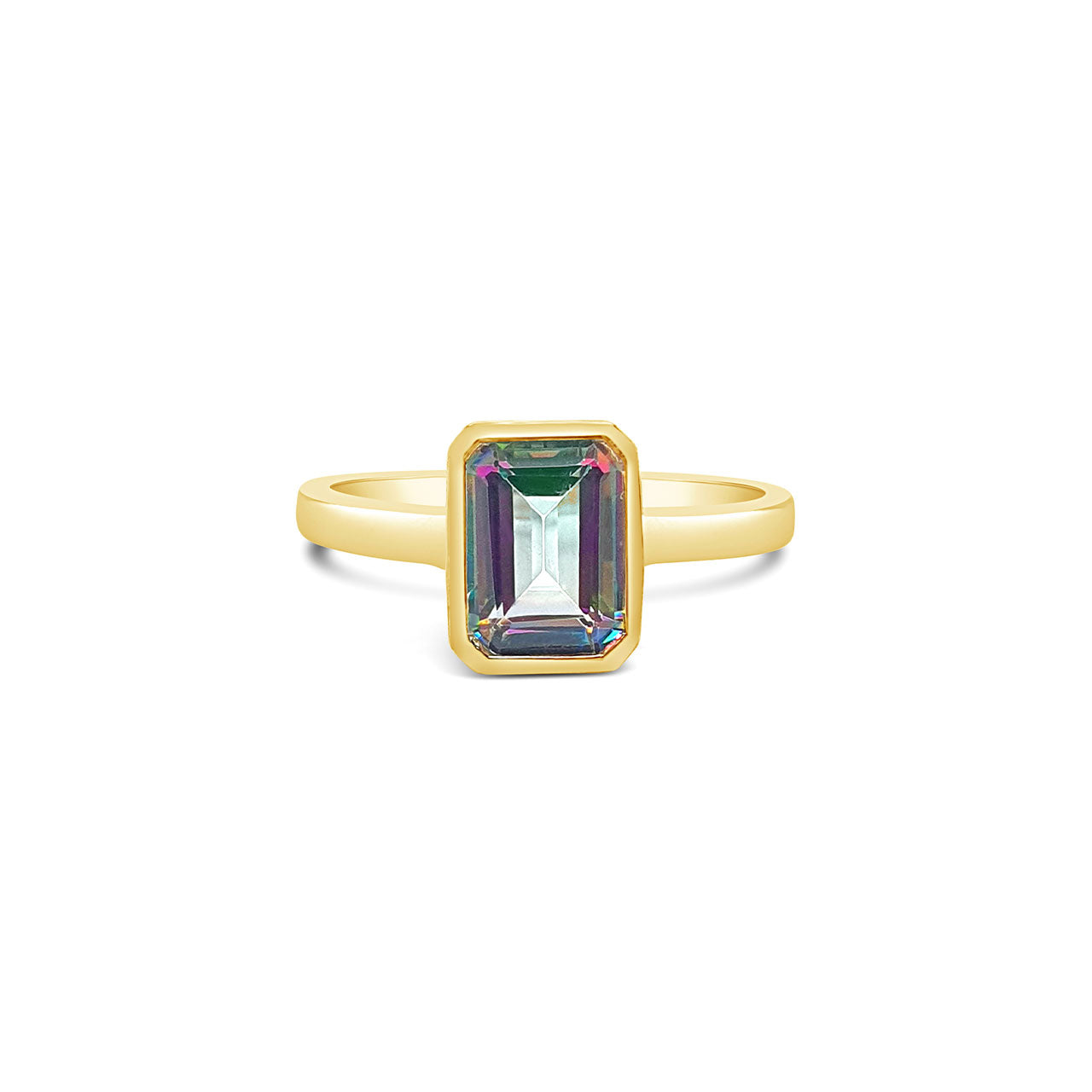 9k Yellow Gold Mystic Topaz Rubover Ring