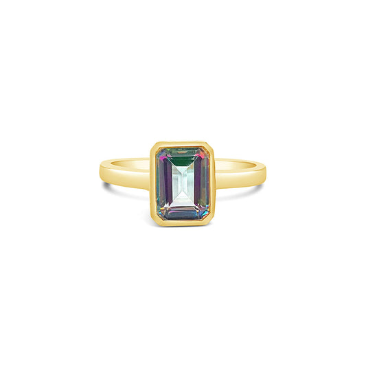 9k Yellow Gold Mystic Topaz Rubover Ring