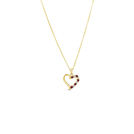 9k Yellow Gold Claw set Ruby & Diamond Half Gem Heart Pendent