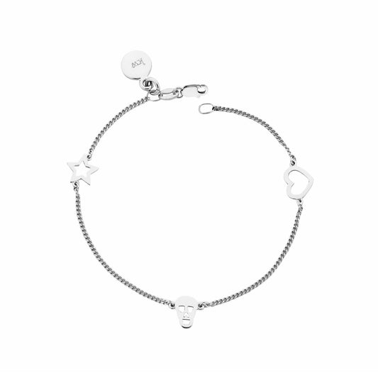 Sterling Silver Mini Charm Bracelet (Heart, Star & Skull)