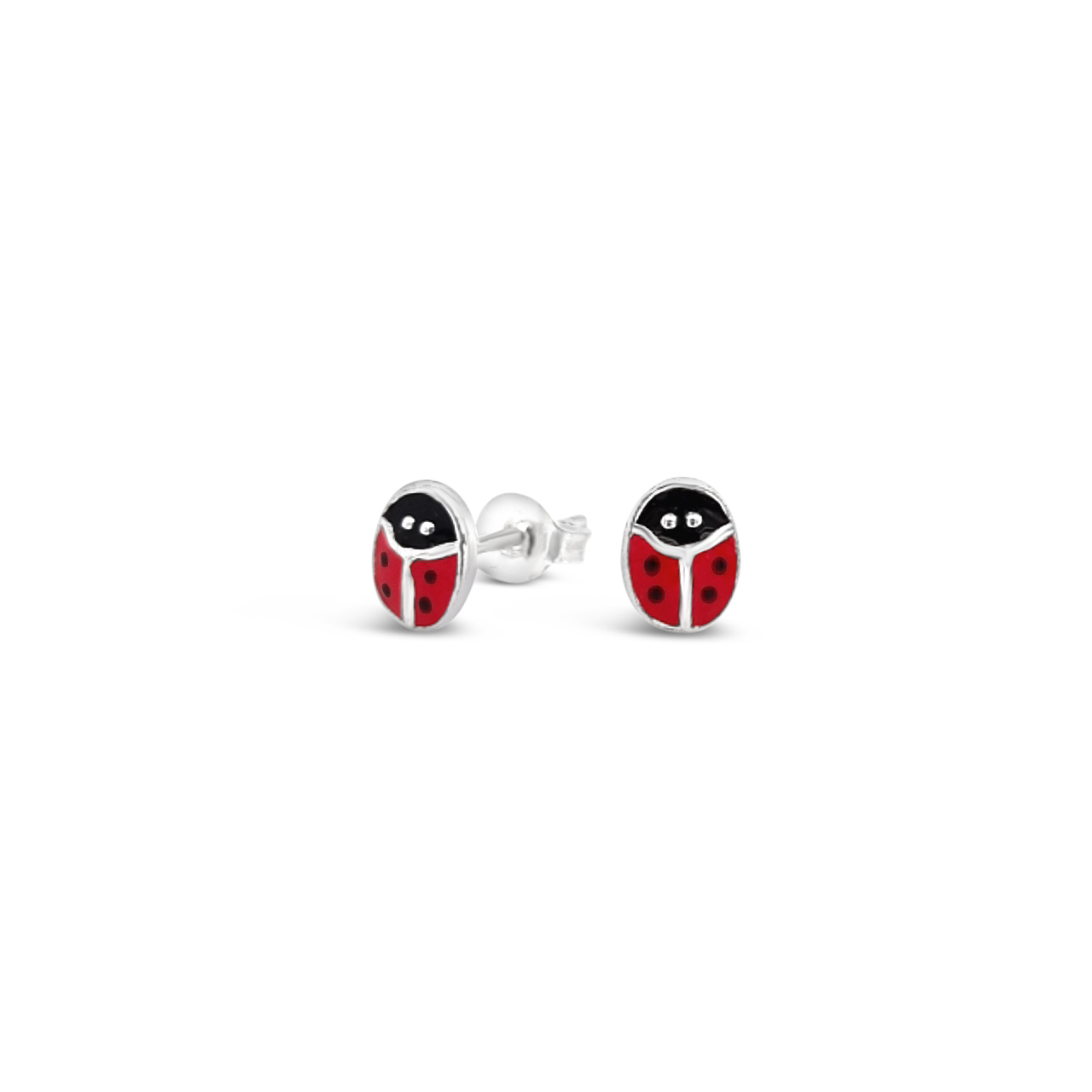 Sterling Silver Little Lady Bug Enamelled Stud Earrings
