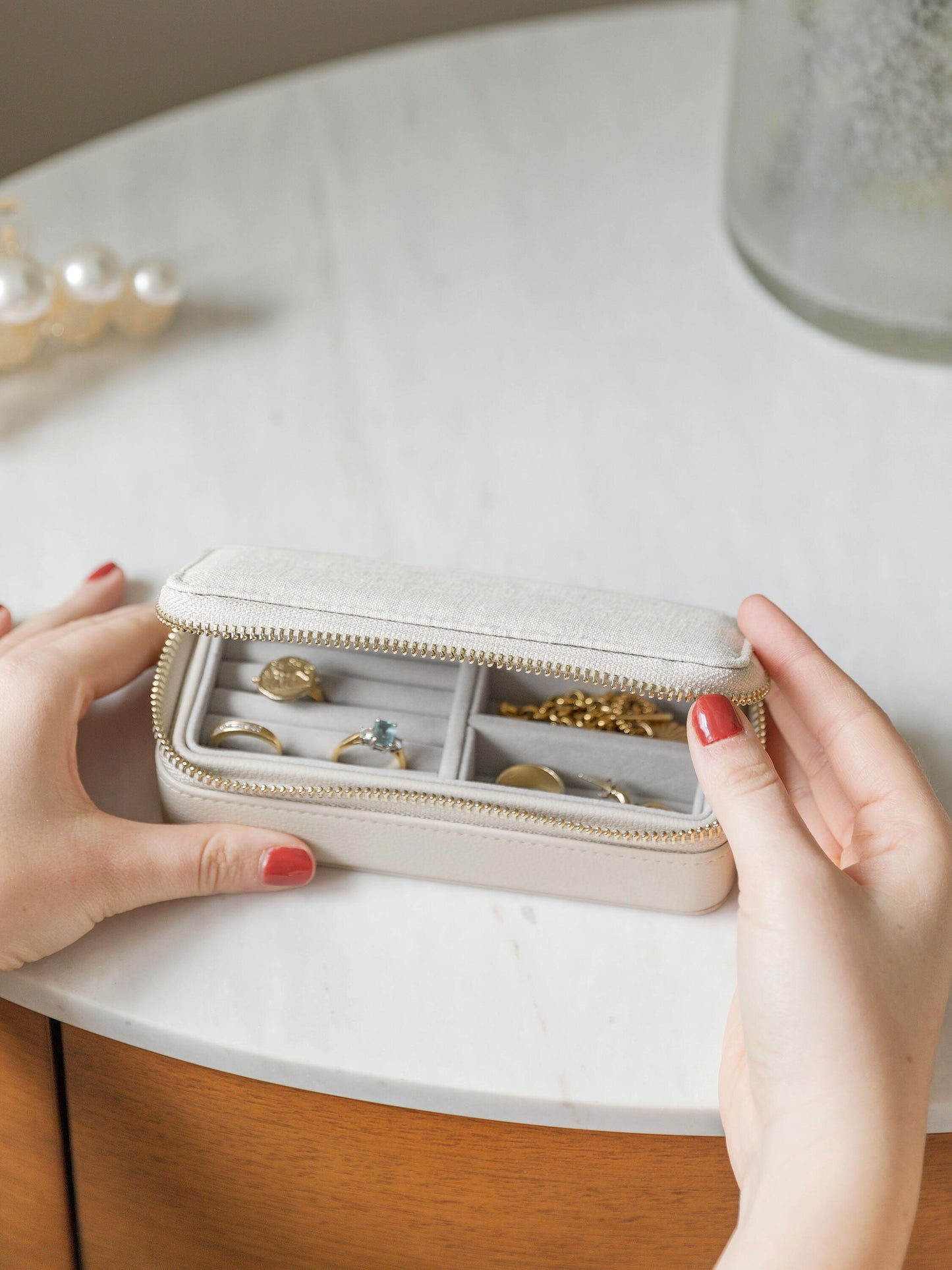 Oatmeal & Linen Zipped Travel Jewellery Box