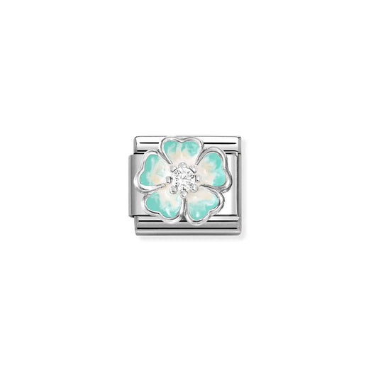 Composable Classic Link 330321/18 Green Fade Flower In 925 Silver, Enamel & CZ
