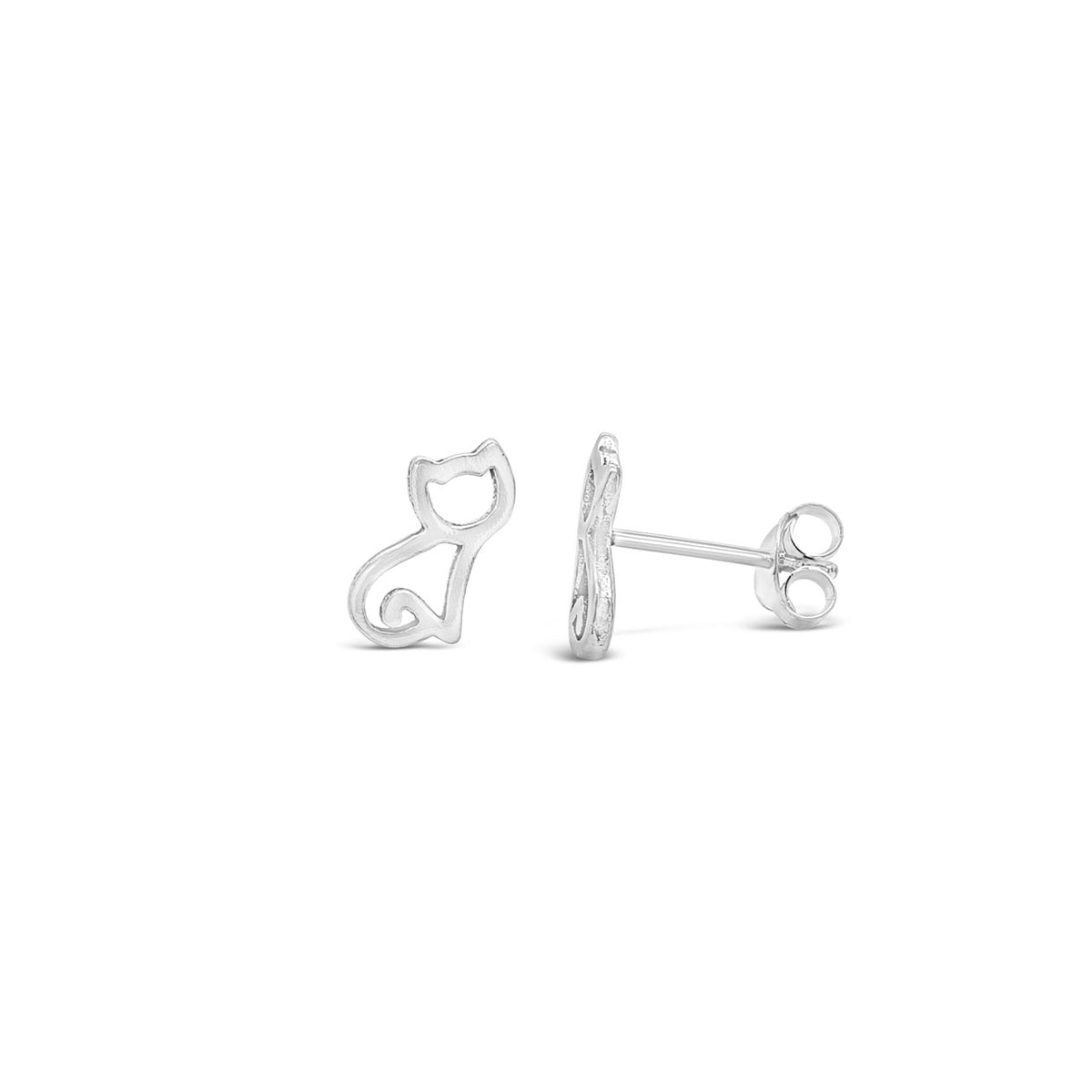 Sterling Silver Mini Outline Cat Studs Earrings