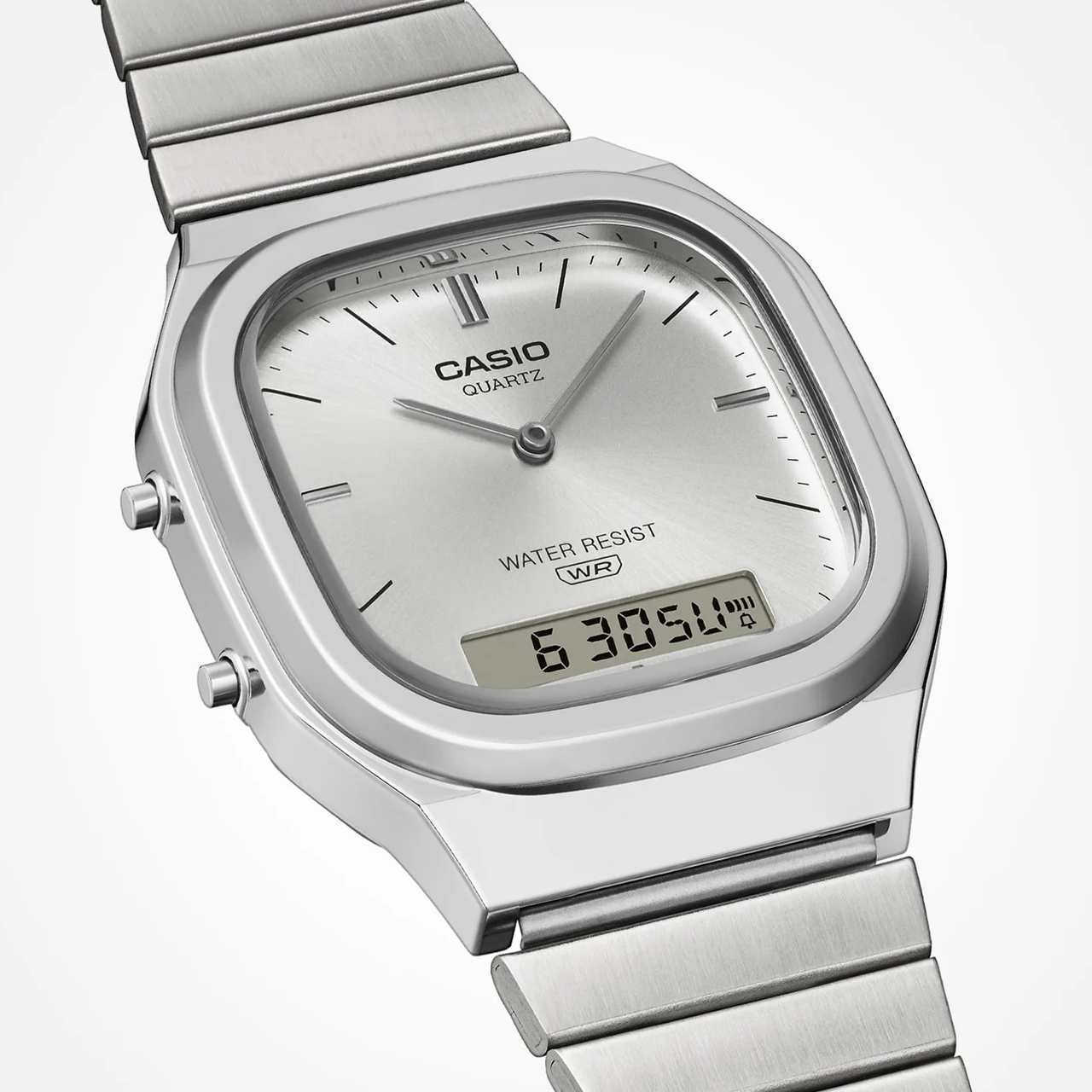 Casio Vintage Square Retro Duo Silver Dial Watch - AQ240E-3A