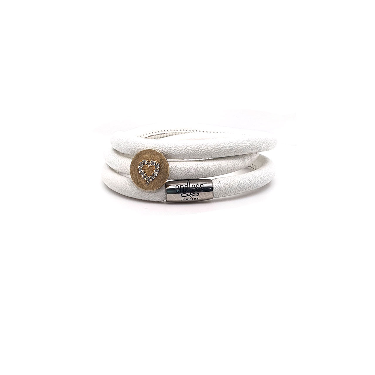 White Leather 54cm Triple Wrap with Cutie Button Charm Bracelet