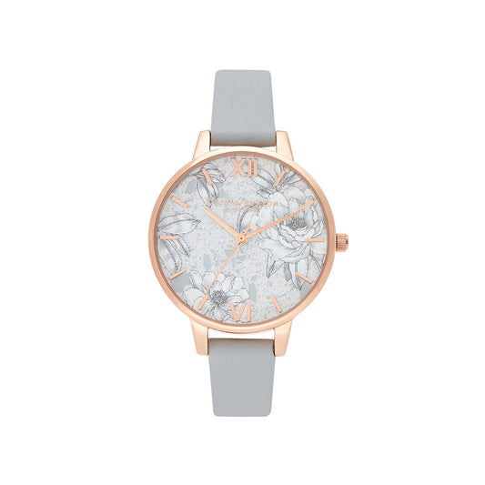 Terrazzo Florals Eco Light Gray & Rose Gold Watch