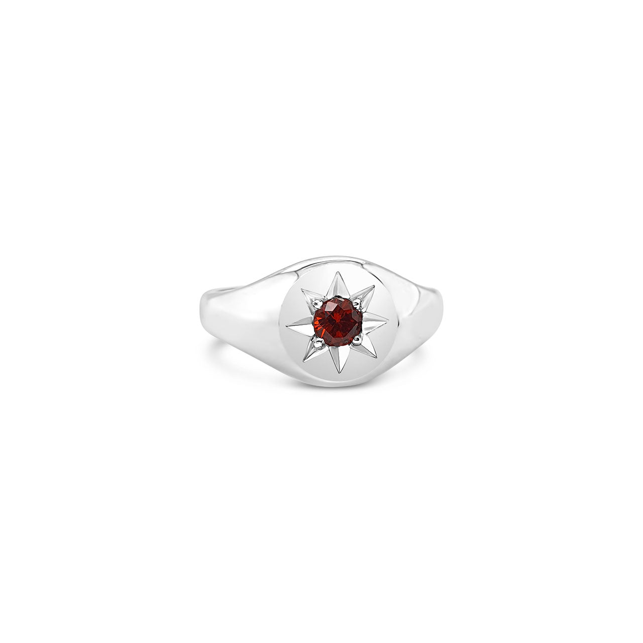 Sterling Silver Orange CZ Star Set Signet Ring