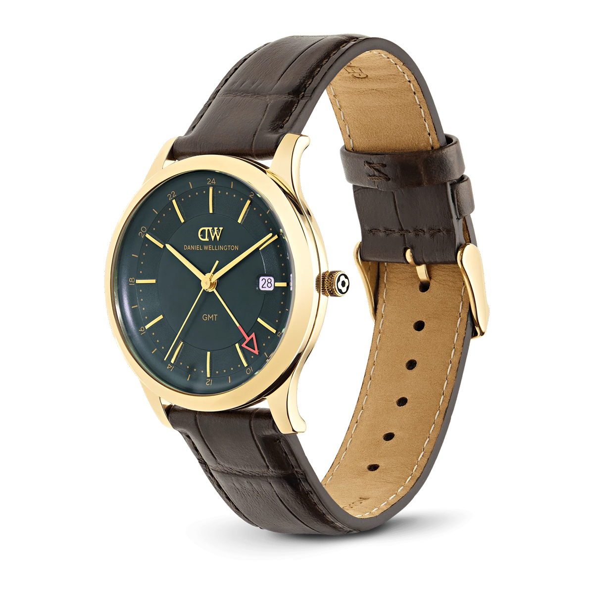 Pathfinder GMT Brown-Croc Green Gold Mens Watch