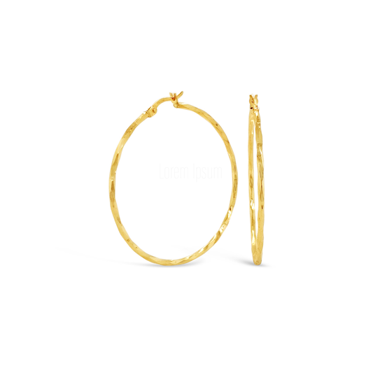 9k Yellow Gold 42mm Hollow Diamond Cut Faceted Hoop Creole Earrings