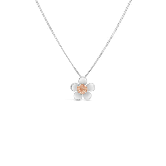 Sterling Siver with Rose Gold Plated Centrer Manuka Flower Necklace