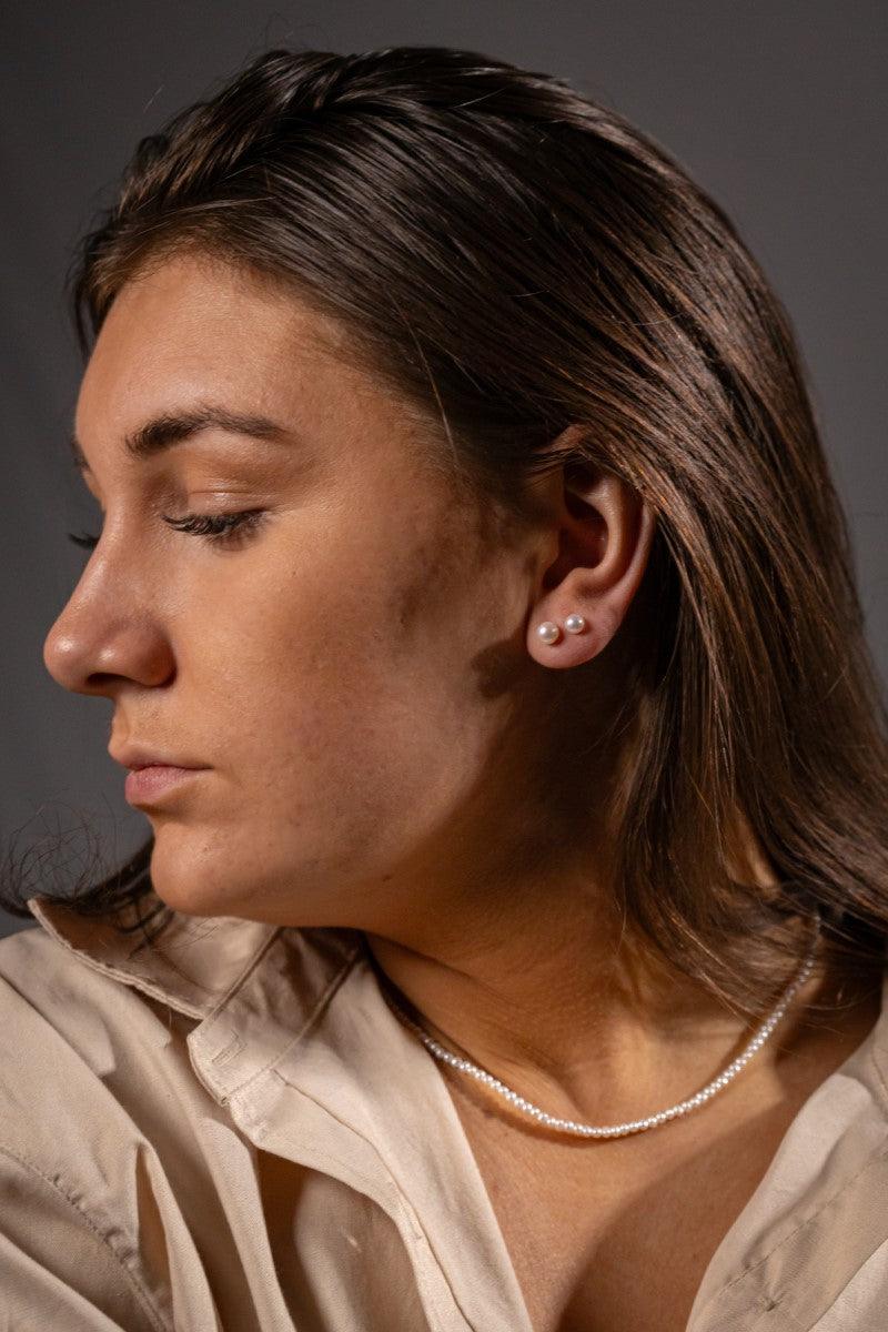 Sterling Silver 5-5.5mm Round Fresh Water Pearl Stud Earrings - Jamies Jewellers