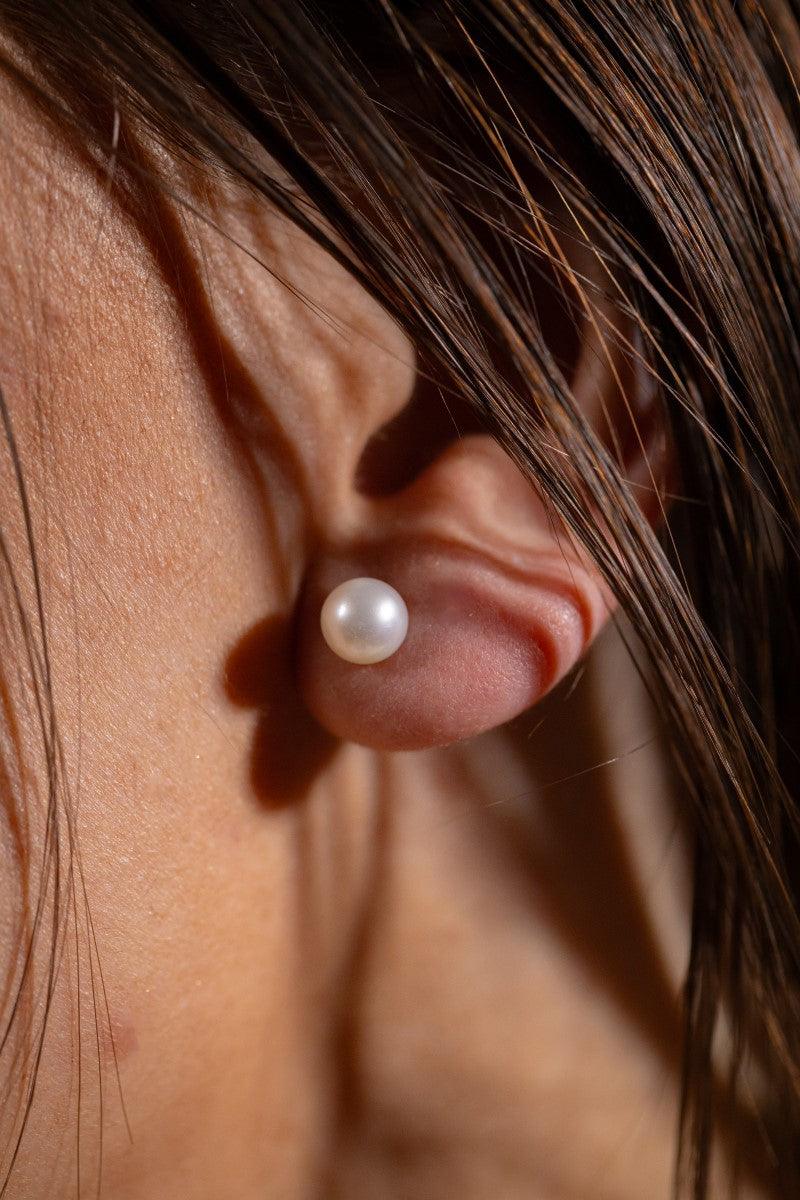 Sterling Silver 7-7.5mm Round Fresh Water Pearl Stud Earrings - Jamies Jewellers