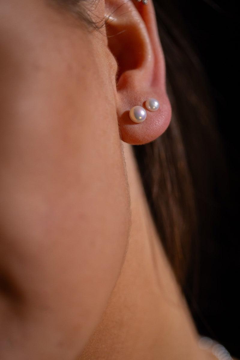 6mm White Button Fresh Water Pearl Stud Earrings - Jamies Jewellers