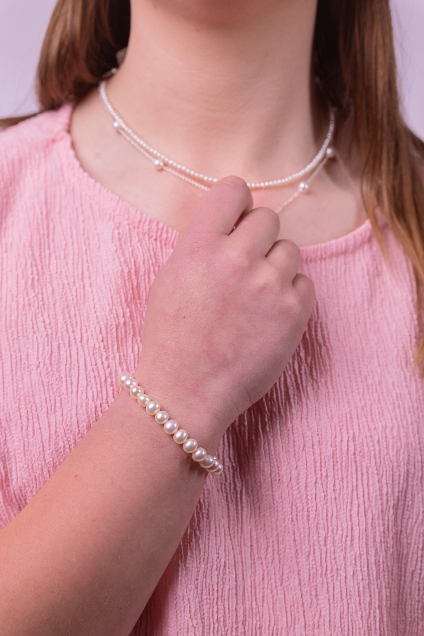 Fresh Water Pearl 6.7mm White Potato Elastic Bracelet