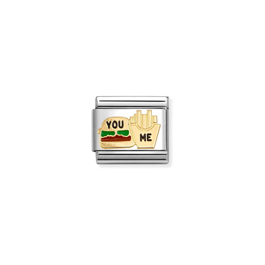 Composable Classic Link 030285/89 Burger & Fries In 18K Gold & Enamel