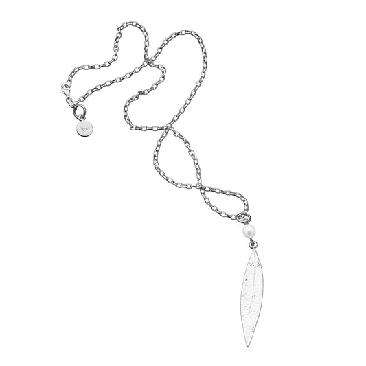 Sterling Silver Leaf Pendant with 6.5mm Cultured Pearl
