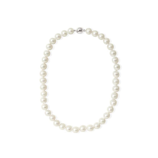 10-11.5mm Sterling Silver White Round Pearl Necklace