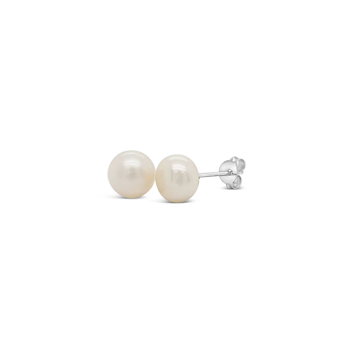 Sterling Silver 8mm Button Fresh Water Pearl Stud Earrings