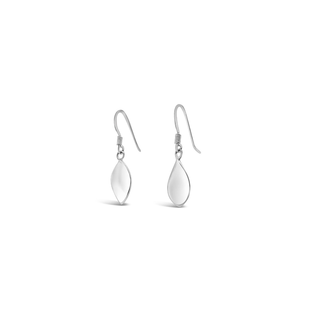 Sterling Silver Small Leaf Shaped Drops on Hook Earrings
