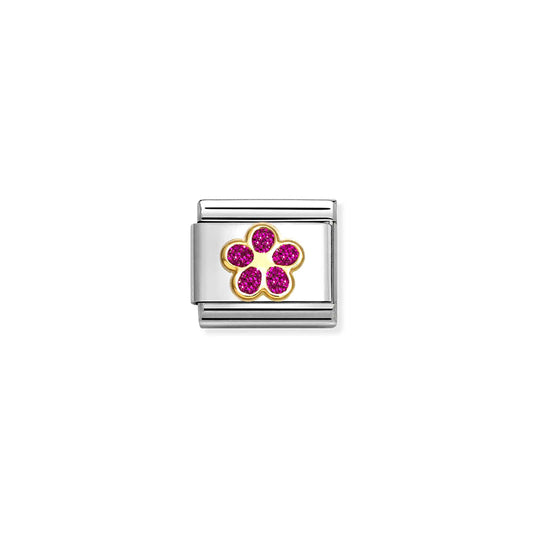 Composable Classic Link 030220/17 Glitter Fushia Flower in 18k Gold