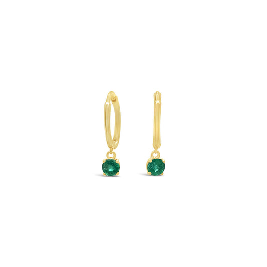 9k Yellow Gold Emerald Drop Huggie Earrings