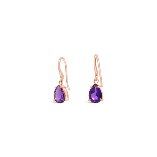 9k Pink Gold Pear Amethyst Drops