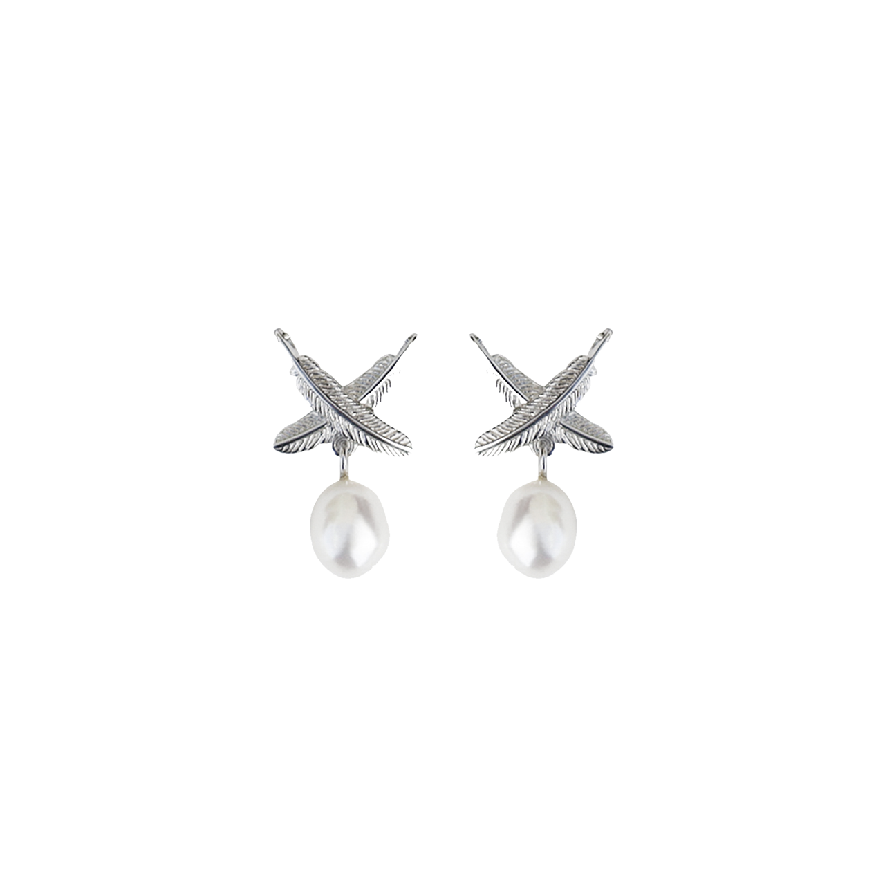 Sterling Silver  & Fresh Water Pearl Feather Kiss Pearl Studs