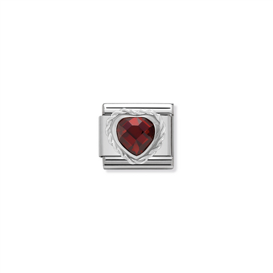 Composable Classic Link 330603/005 Heart-Shaped Faceted Red Stone & Silver