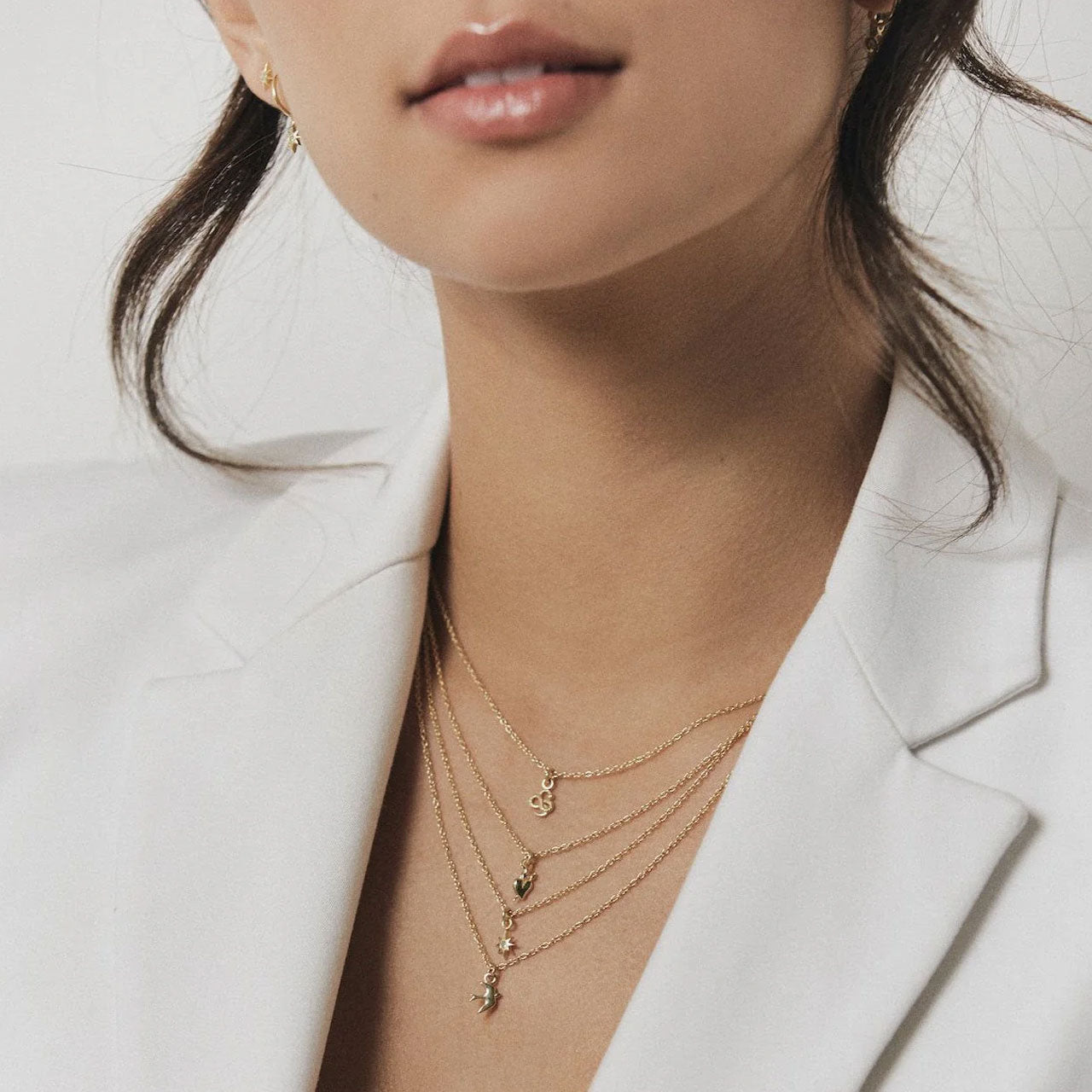 Superfine Star Necklace Gold + White Topaz
