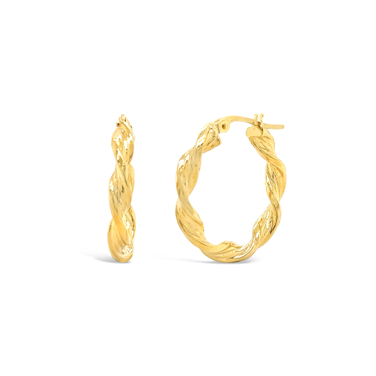 9k Yellow Gold Round Twist Hoop Earrings