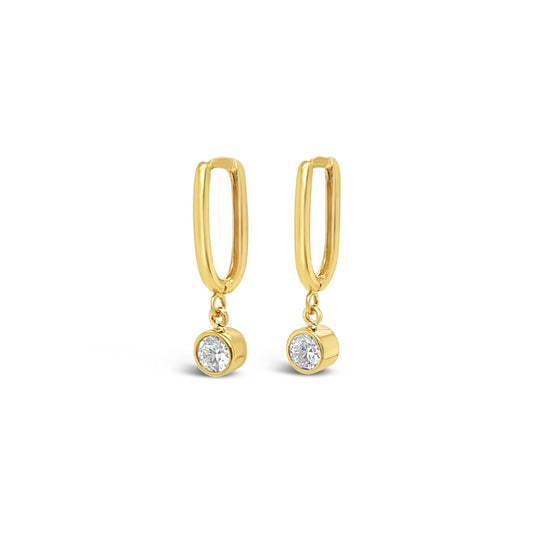 9k Yellow Gold Huggie Earrings with CZ Drop