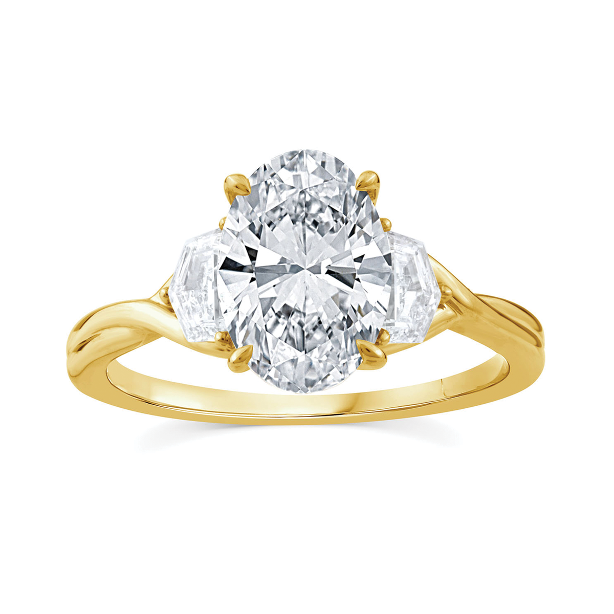 9k Yellow Gold 2.45ct Lab Grown Oval Diamond Twist Engagement Ring