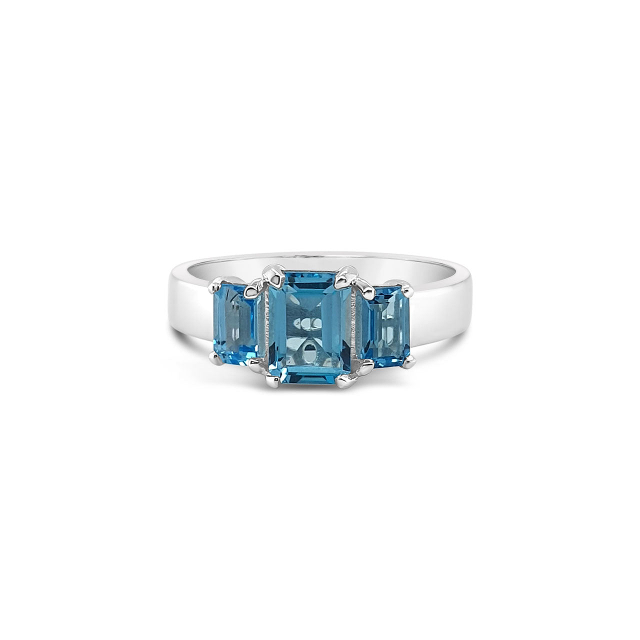 Sterling Silver 3 Stone Blue Topaz Dress Ring