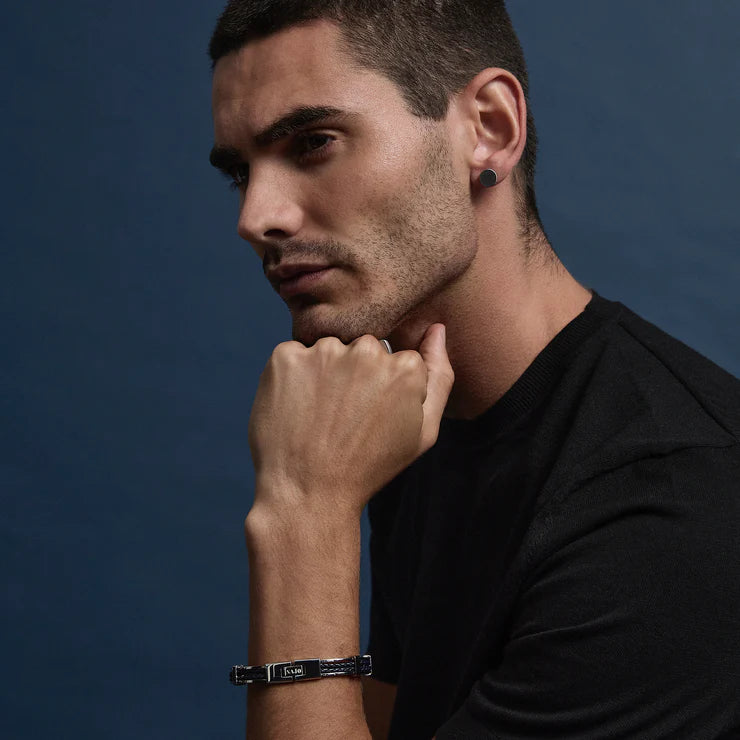 Torque Men's 8mm Reversible Carbon Fibre & Steel Earring