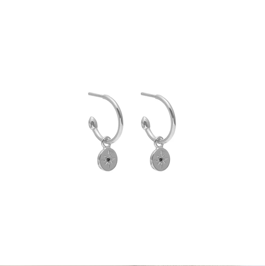 Petite North Star Hoops (Black Diamond/Silver)