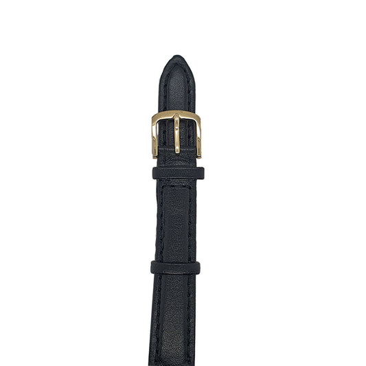 14mm Black Stitched Padded Leather Gold Buckle Watch Strap