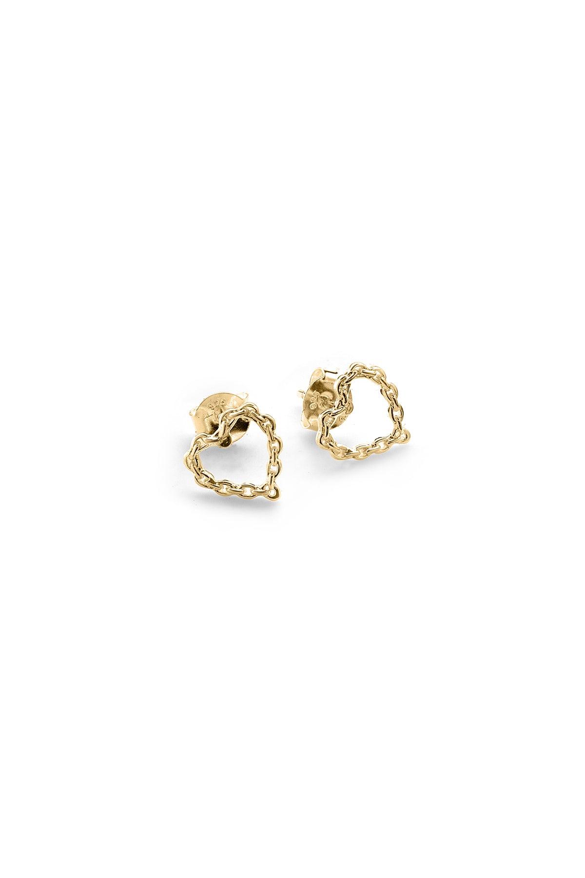 Chain Heart Studs - Gold Plated