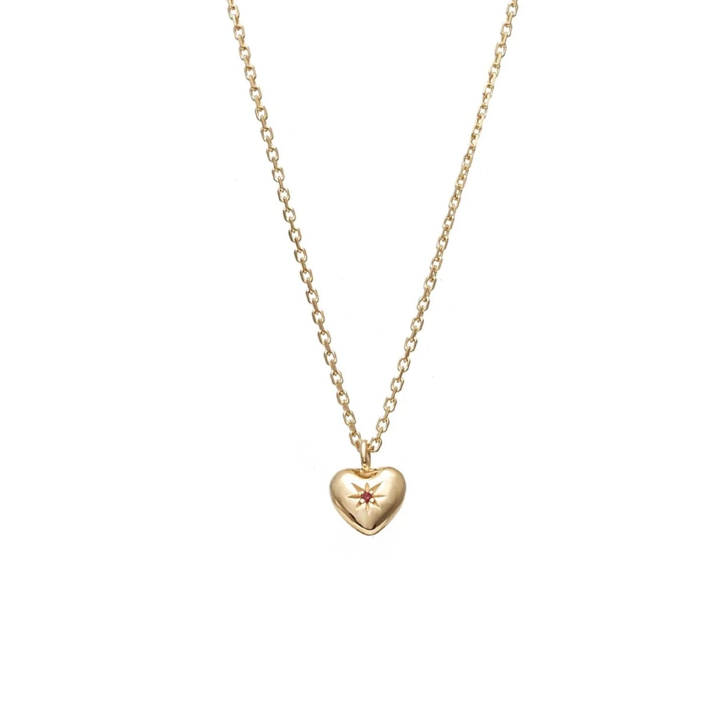 Petite Puffed Heart Necklace Ruby + Gold