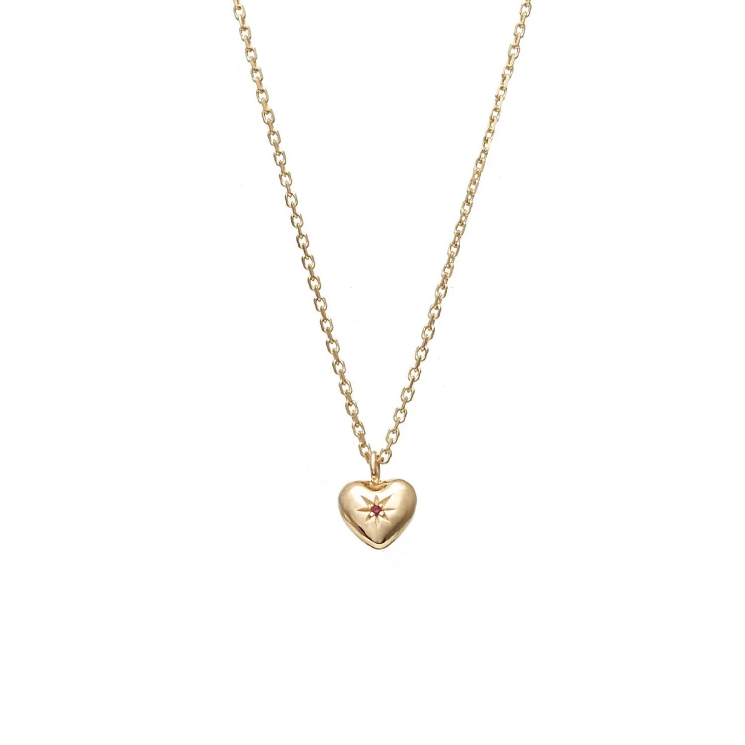 Petite Puffed Heart Necklace Ruby + Gold