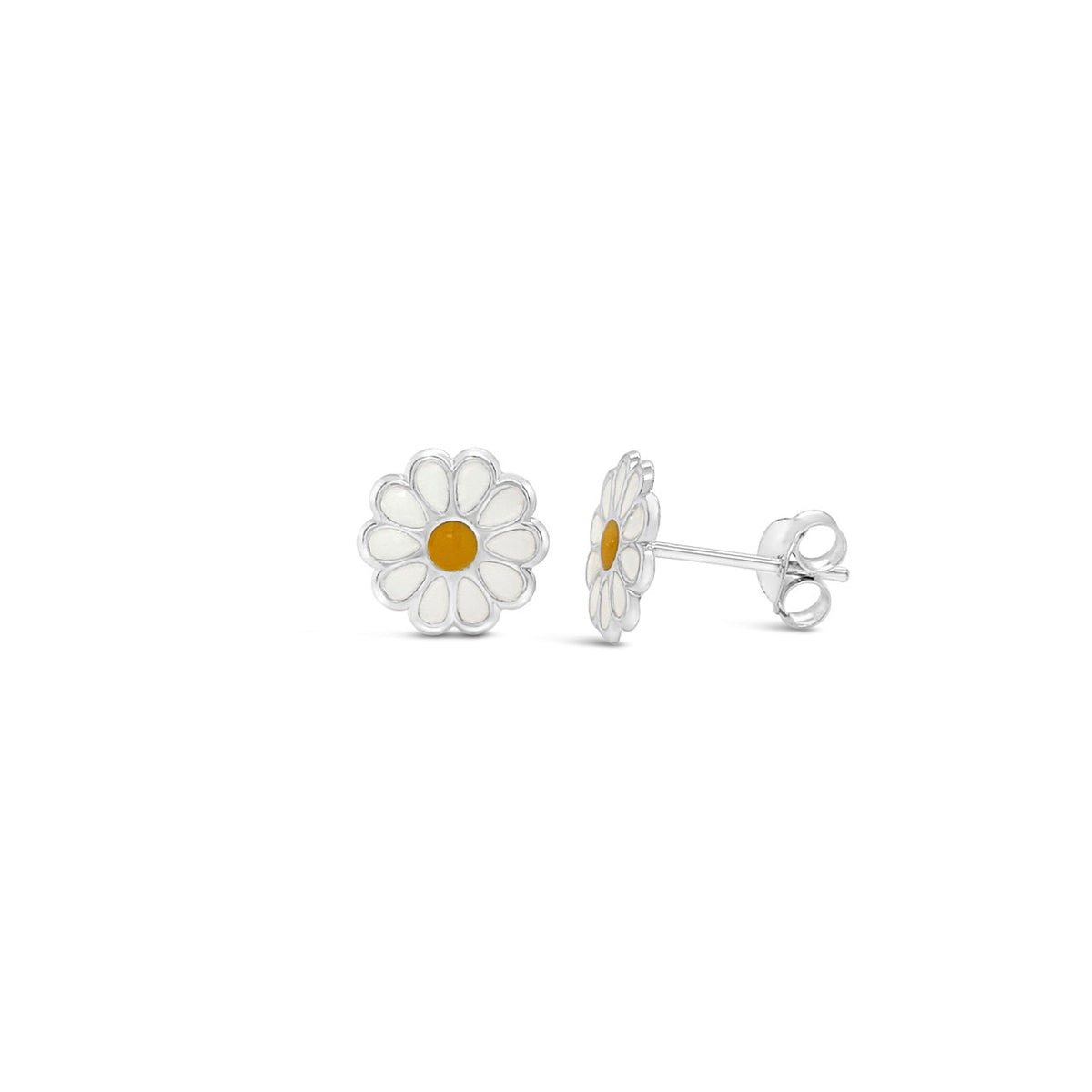 Sterling Silver White Enamelled Sunflower Stud Earrings