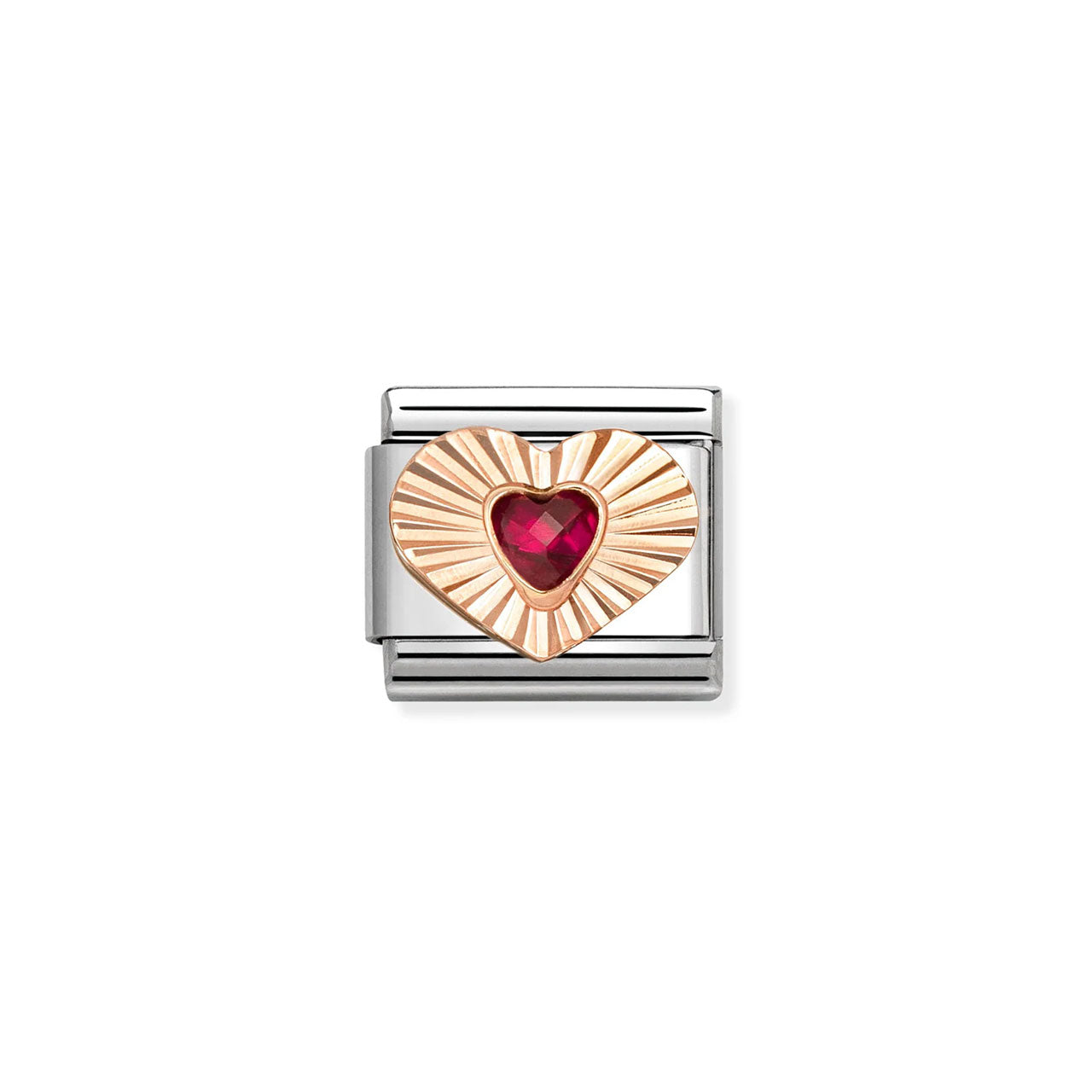 Composable Classic Link 430610/005 Heart Etched Detail In 9K Rose Gold & Red CZ Heart