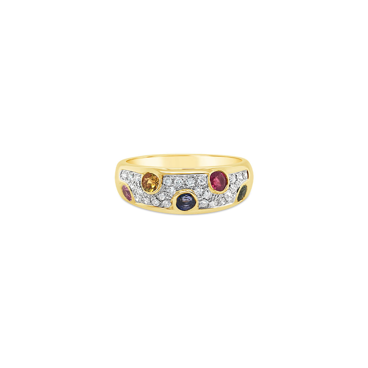 9k Yellow Gold Multi Colour Dome Dress Ring