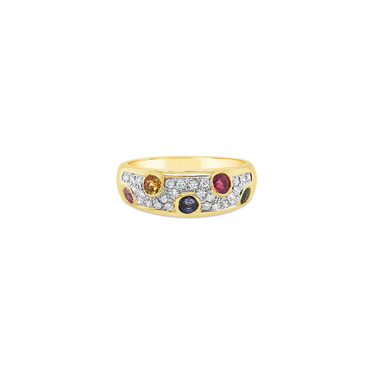 9k Yellow Gold Multi Colour Dome Dress Ring