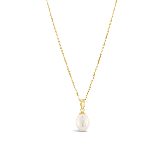 9k Yellow Gold 8.5-9mm Fresh Water White Oval Drop Pendant