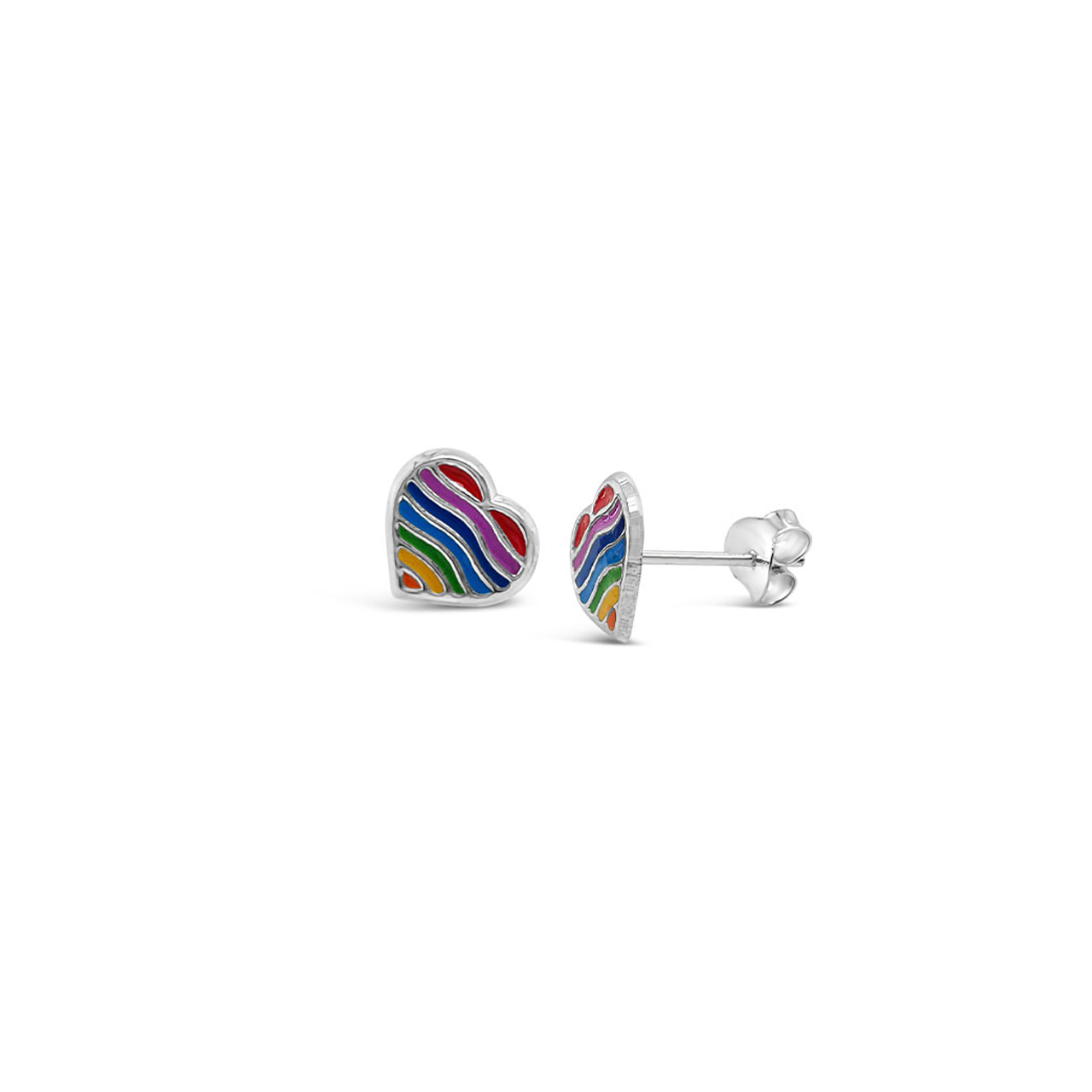 Sterling Silver Rainbow Heart Stud Earrings