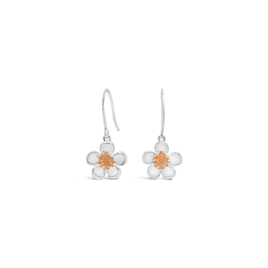 Sterling Silver Manuka Flower Earrings with Rose Gold Plated Centre